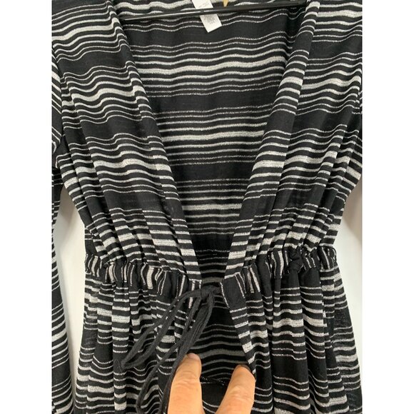 Hooded Black & Silver Swim Cover-Up Drawstring Waist Metallic Size M RAA10424 - Picture 9 of 10